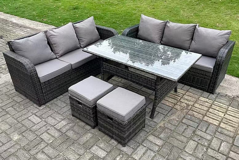 Grey 8-Seater Pe Rattan Garden Dining Set - Weather-Resistant Outdoor Furniture