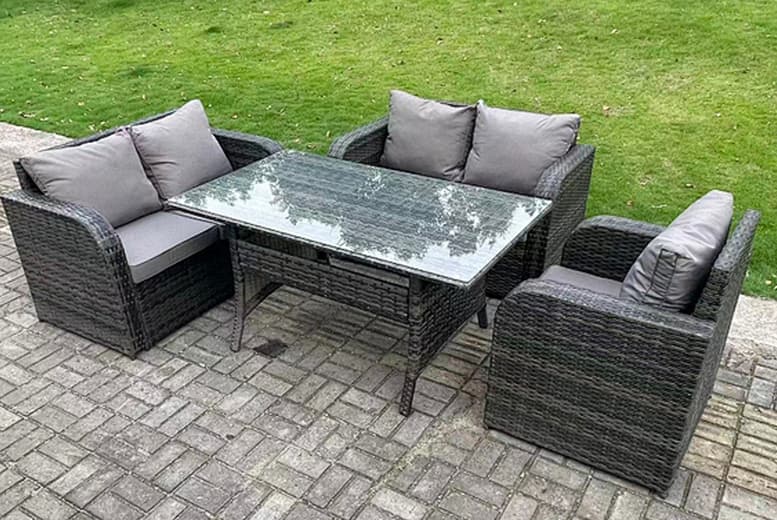 Wicker Rattan Garden Furniture Sofa Set With Reclining Sun Lounger