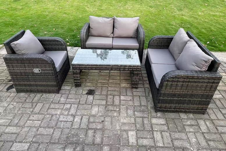 5-Seater Weather-Resistant Pe Rattan Garden Furniture Set, Reclining Armchair, Modern Dark Grey