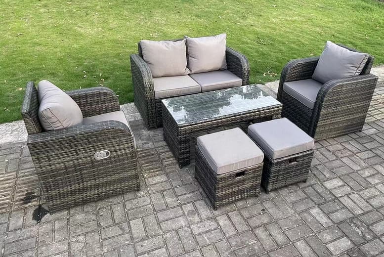 Weather-Resistant Pe Rattan 6-Seater Reclining Sofa Set - Outdoor Garden Lounge