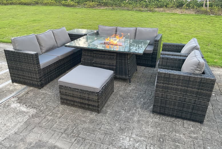 9-Seater Weather-Resistant Rattan Sofa Set With Fire Pit Table