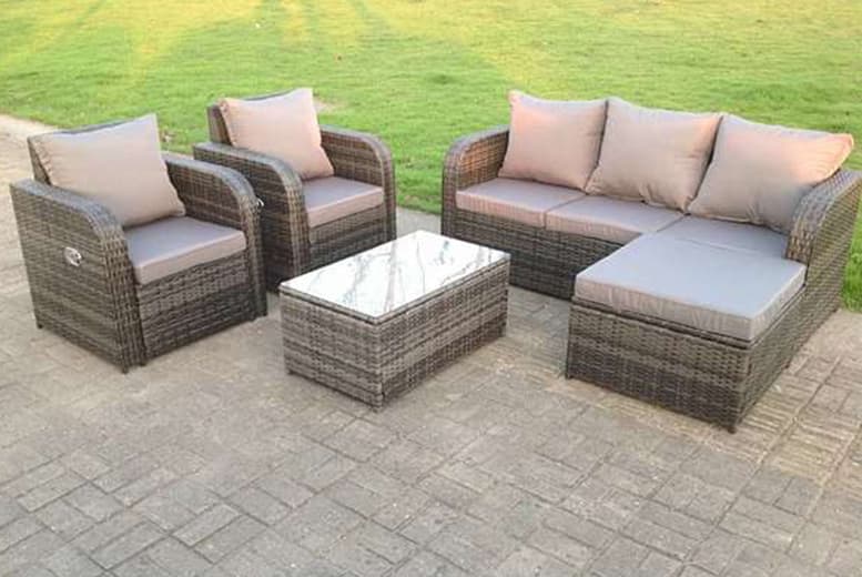 Grey Rattan Outdoor Dining Set With Reclining Armchairs - 6 Or 7 Seater, Weather-Resistant