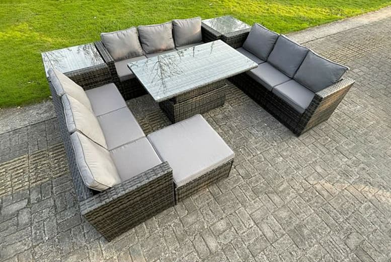 Weather-Resistant 10-Seater Rattan Dining Set With Reclining Sofas