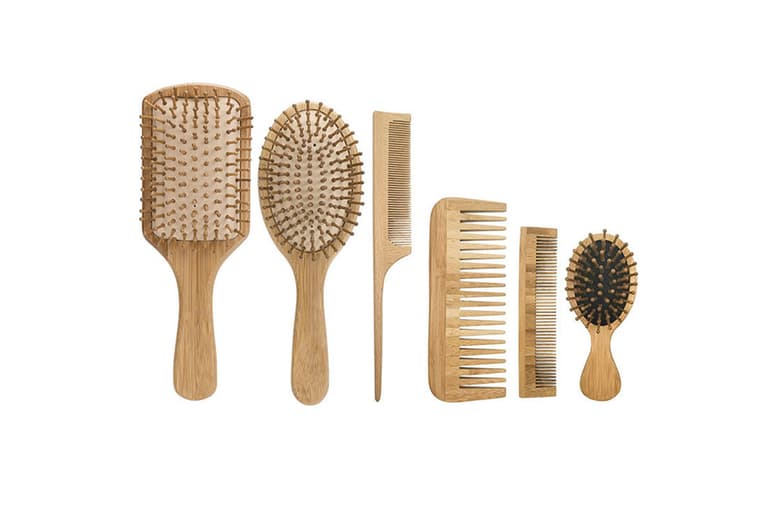 6Pc Bamboo Hairbrush Set - Anti-Frizz, Scalp Massage, For All Hair Types