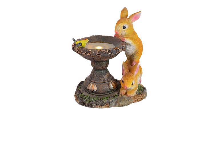 Solar Led Rabbit Garden Statue With Bird Bath