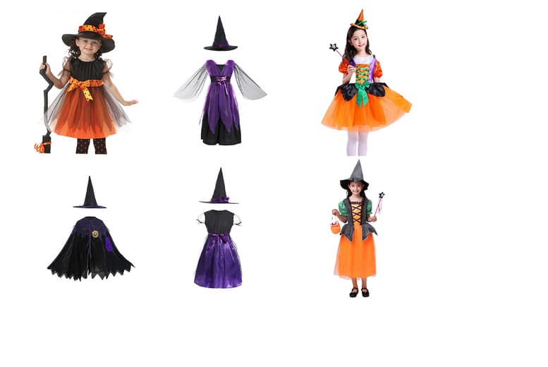 Kids' Halloween Fancy Dress Costume - Witch, Elf & Pumpkin | 8 Sizes | 3 Colours | Party Outfit