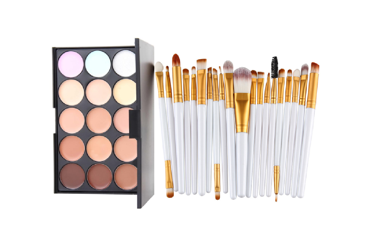 15-Piece Contour Powder Palette & Cruelty-Free Makeup Brush Set - All Skin Tones, Pro Finish