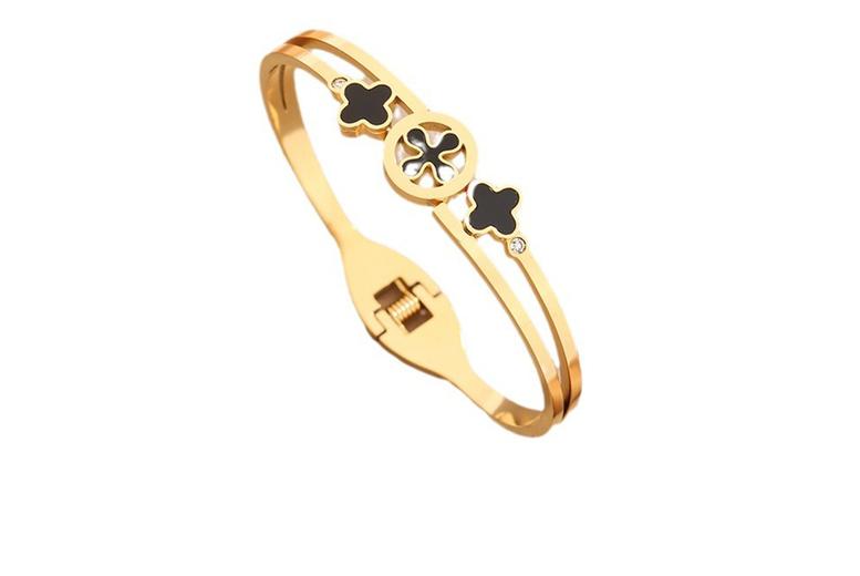 Women's Minimalist Clover Titanium Steel Bracelet - Gold, Rose Gold, Silver, Hypoallergenic, Stackable