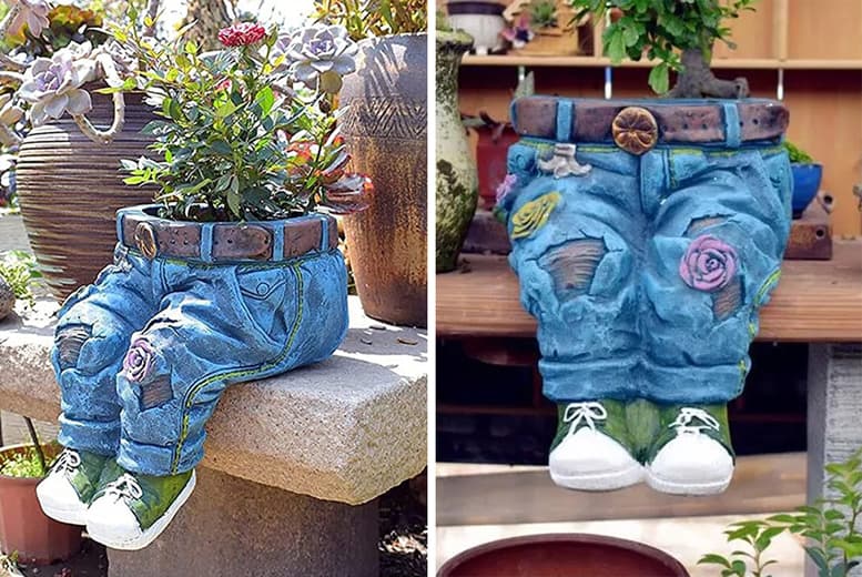 Novelty Denim Pants Flower Pot - Resin Planter For Indoor & Outdoor Flowers