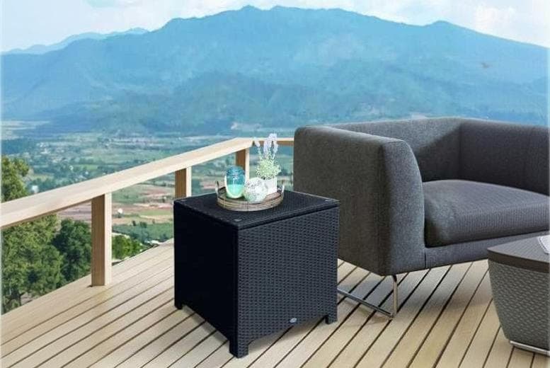 Outsunny Weather-Resistant Black Rattan Side Table - Compact Outdoor Patio Furniture