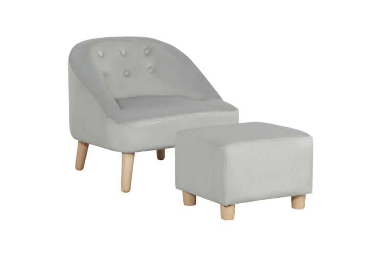 Children'S Velvet Armchair & Ottoman Set - Eucalyptus Wood, Plush Toddler Lounge Chair