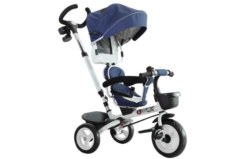 Price Drop! 4-In-1 Baby Tricycle Stroller With Canopy - Outdoor Ride-On Toy, Ages 18M+, Foldable, Blue