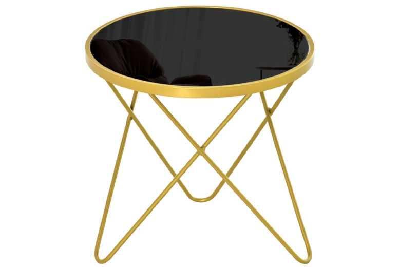 Round Gold Metal & Glass Coffee Table - Tempered Glass Top, Steel Cross-Hairpin Legs, Compact Contemporary Living Room Centrepiece