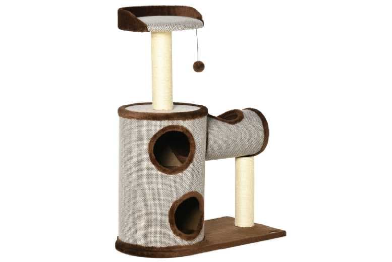 Multi-Level Cat Tree With Sisal Scratching Posts, Plush Perches & Tunnel - 104Cm, Brown