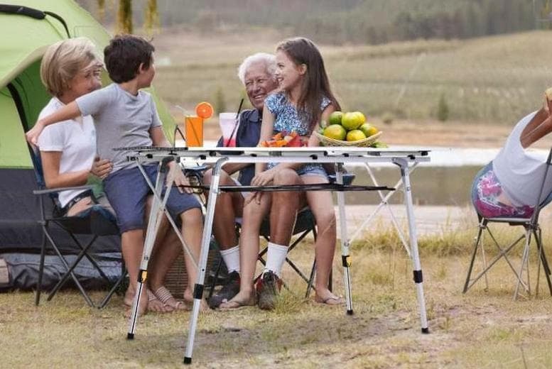 Aluminium Folding Bbq Picnic Table With Mesh Shelf - Portable, Adjustable Height