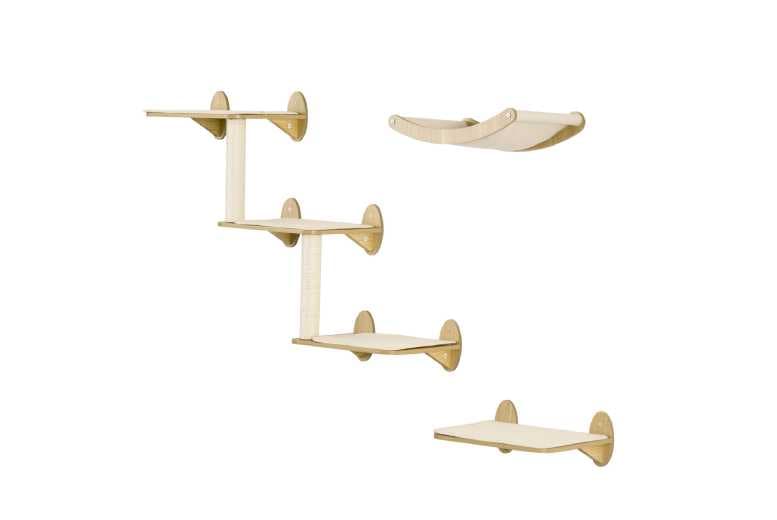 3Pc Wall-Mounted Cat Tree Set - Sisal Hammock & Climbing Platforms, Space-Saving Modern Design