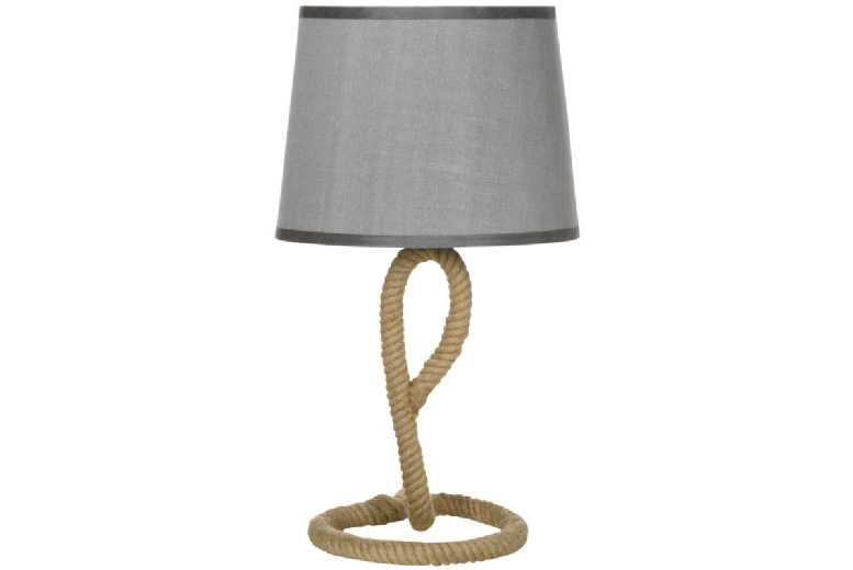 Rope Base Bedside Table Lamp - Nautical Grey, Steel Frame, E27 Bulb, Modern Rustic Style