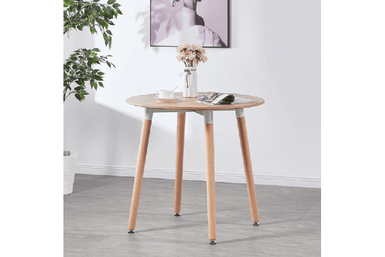 Oak Effect 3-Piece Scandinavian Dining Table Set - Space-Saving Round Table & 2 Padded Chairs