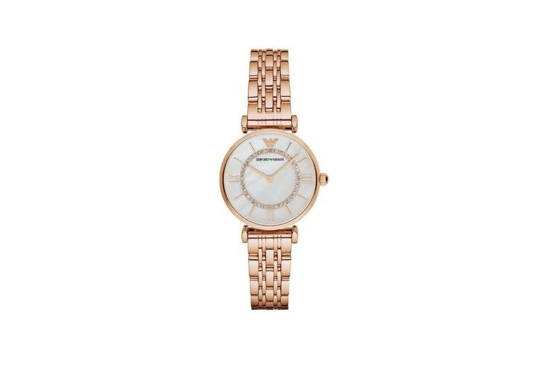 Emporio Armani Ar1909 Mother Of Pearl Rose Gold T-Bar Watch