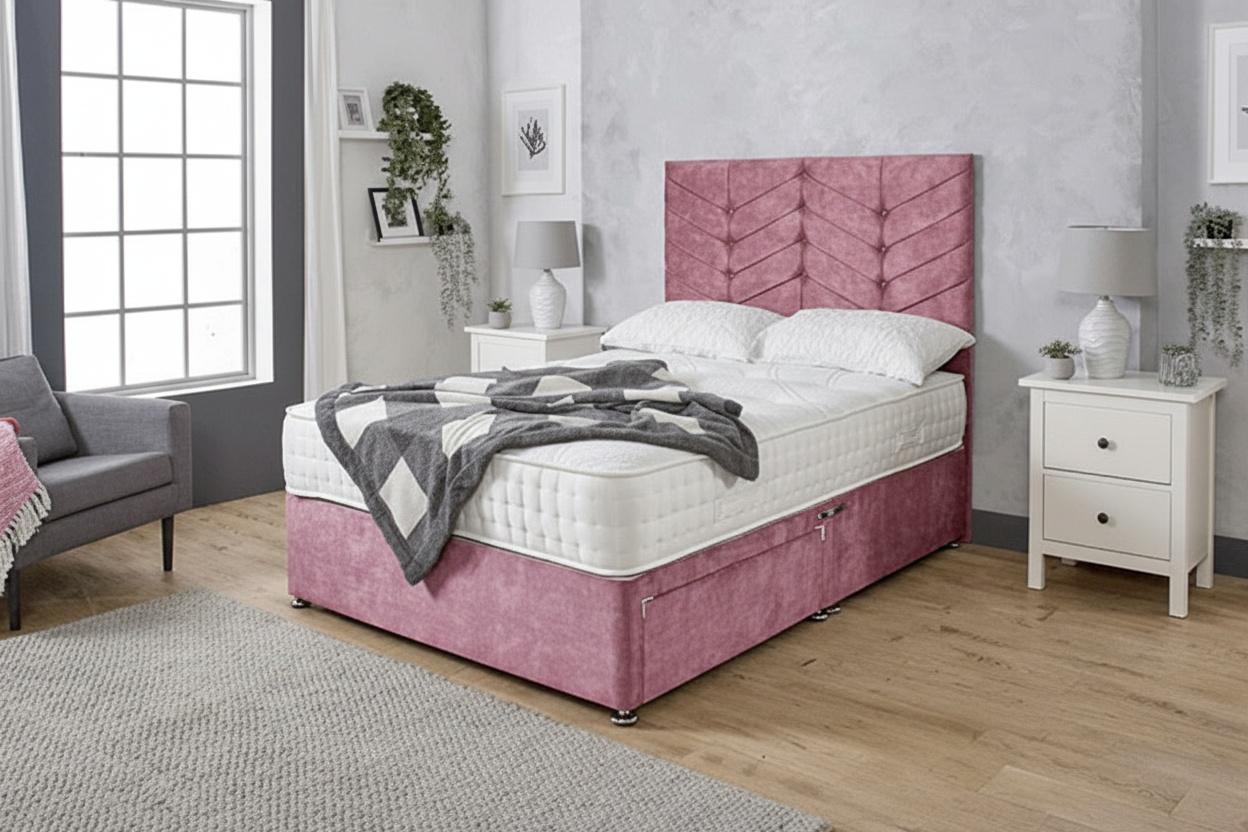Pink Divan Bed With Headboard & Storage