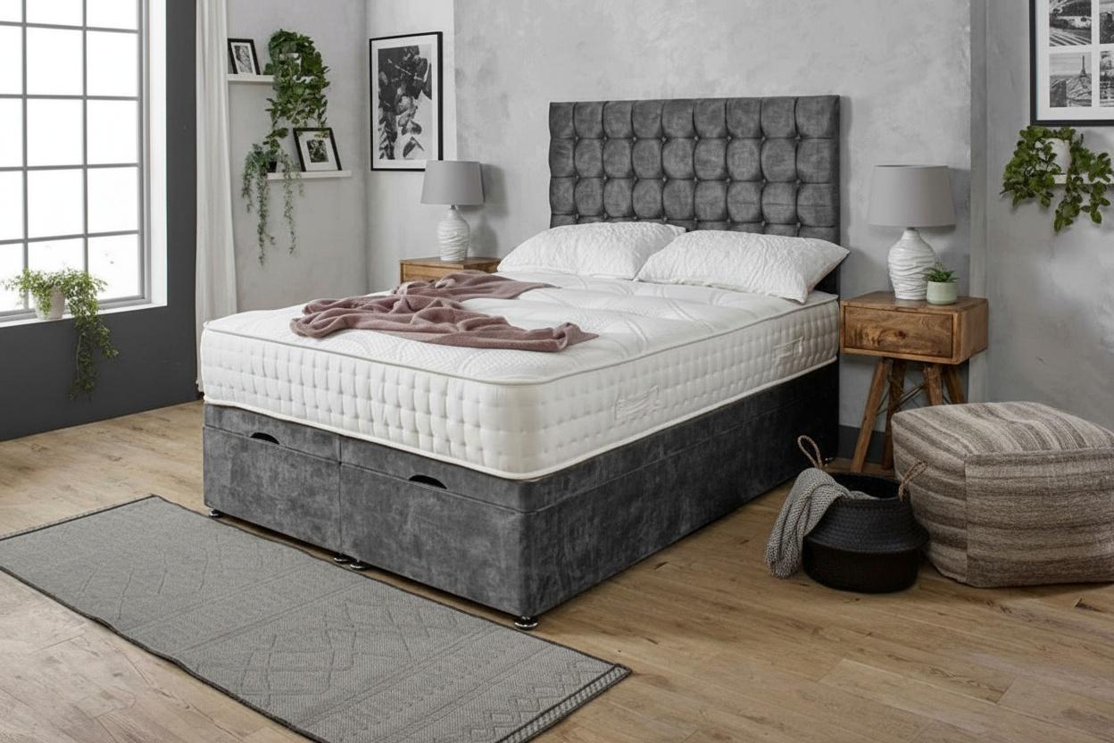Silver Ottoman Bed With Storage