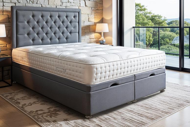 Silver Chesterfield Ottoman Storage Bed Set