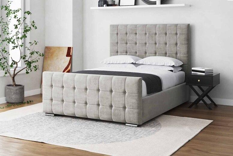 Silver Plush Ottoman Bed With Storage