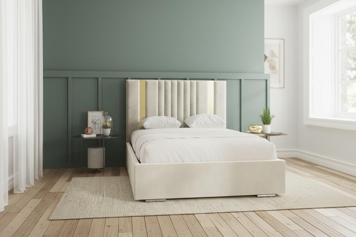 Elegant Cream Upholstered Bed Frame & Sturdy Ottoman Base