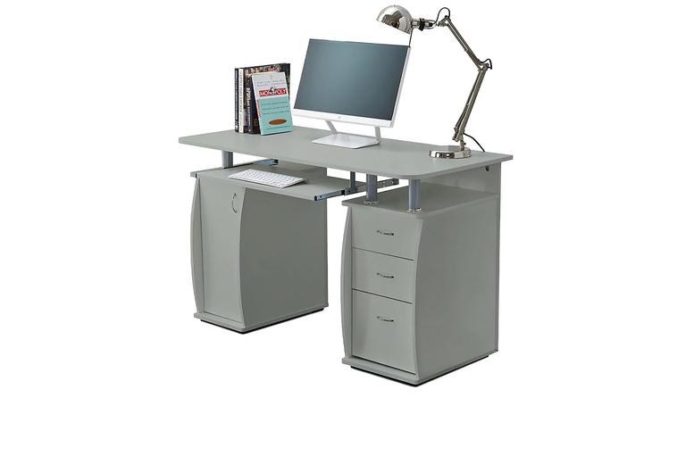 Contemporary Computer Desk With Storage Cabinet & Drawers - Easy-Clean, Multi-Function Living Room Workstation