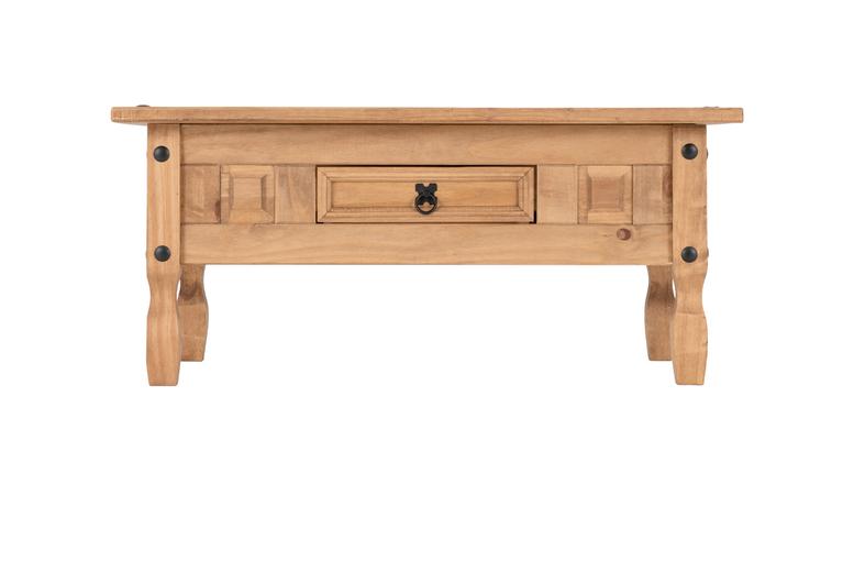 Distressed Waxed Pine Coffee Table - Solid Wood, Rustic Storage, Metal Handle