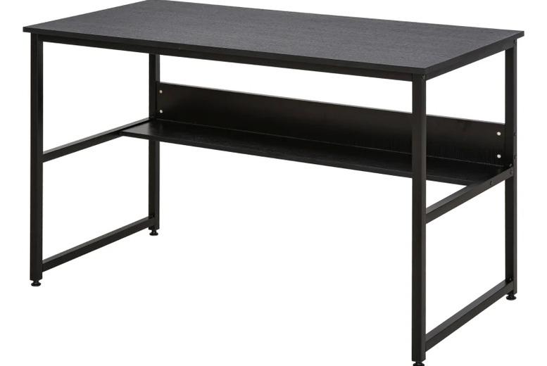 Contemporary Black Wood Rectangular Dining Table - Metal Frame, Space-Saving, Seats 4-6