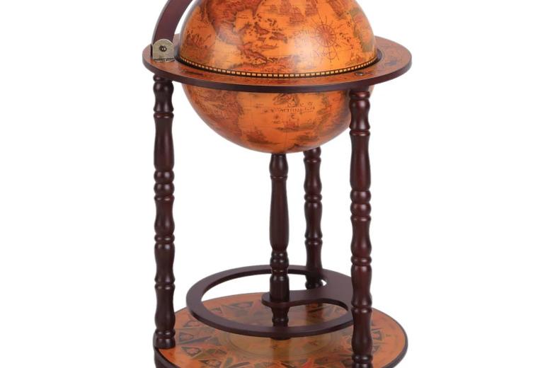 Double Deck Globe Drinks Cabinet Mini Bar - Solid Wood, Mobile, Large Capacity, Stylish Kitchen Storage