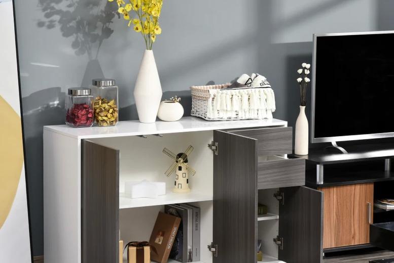 Modern Particle Board Dining Sideboard - Push-Open, Versatile Storage, Adjustable Shelves