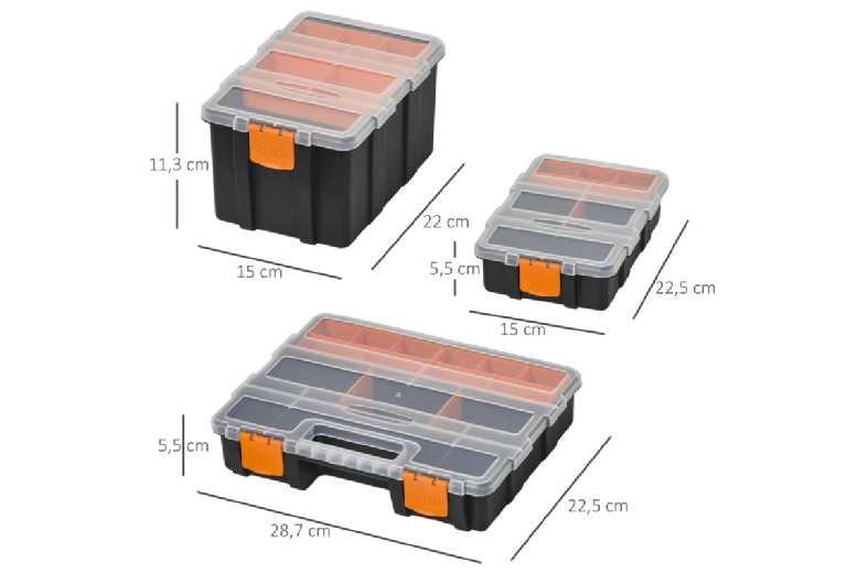 Stackable Plastic Tool & Hardware Storage Box Set - Clear Modular Organiser, Multi-Size, Snaplock, Durable Pp