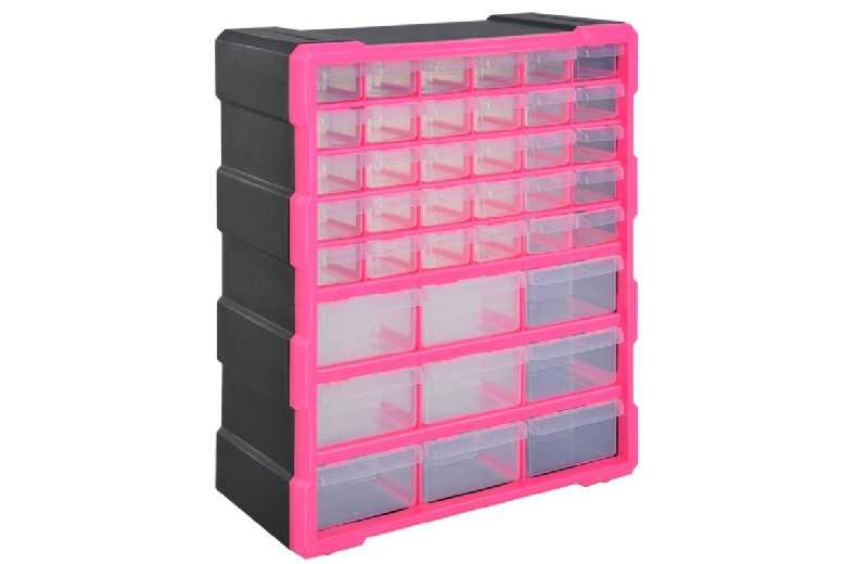 Plastic Stackable Wall-Mounted Modular Tool Storage Cabinet - 39 Clear Drawers Organiser For Garage & Workshop