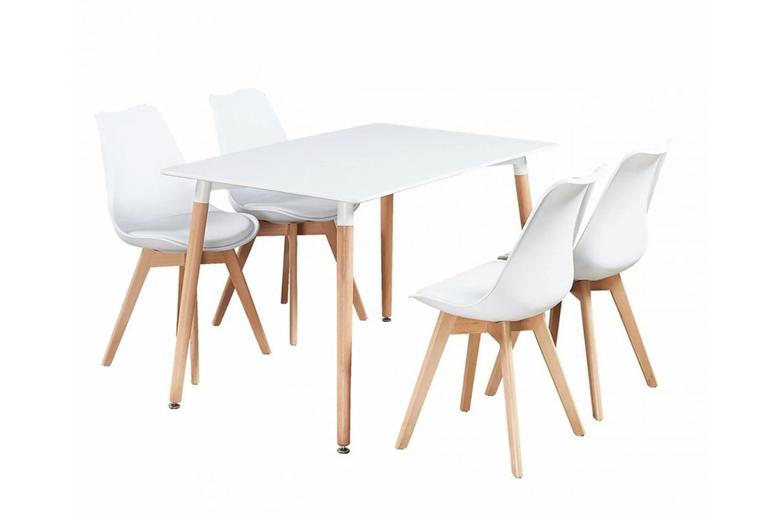 Modern Rectangular Dining Table Set With 4 Chairs - Matte Finish, Wooden Legs, Choice Of Colour