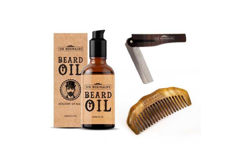 Premium Beard Oil & Grooming Kit For Men - Beard Oil, Sandalwood Comb & Travel Moustache Comb