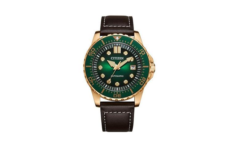 Citizen Mechanical Watch With Green Dial And Leather Strap