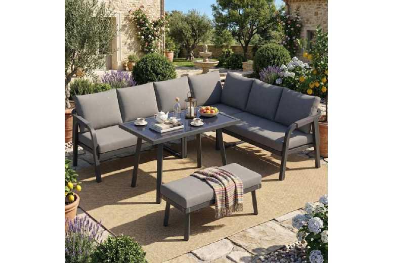 Modern Steel & Rope Outdoor Lounge Set - Weather-Resistant, 7-8 Seater Garden Dining Sofa