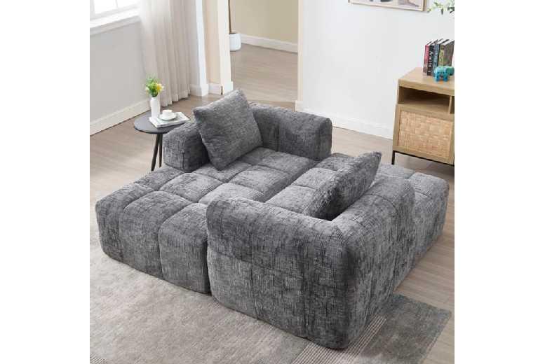 Modern Grey Fabric Reversible Modular Corner Sofa With Chaise - 4-Seater L-Shaped