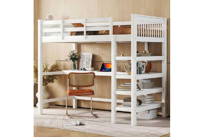 Children'S Loft Bed With Desk & Storage - Solid Pine Kids Bed