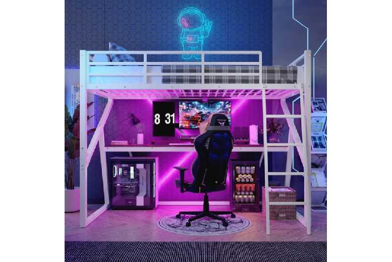 Kids Loft Bed With Led, Desk & Safe Staircase - 90X200 Cm