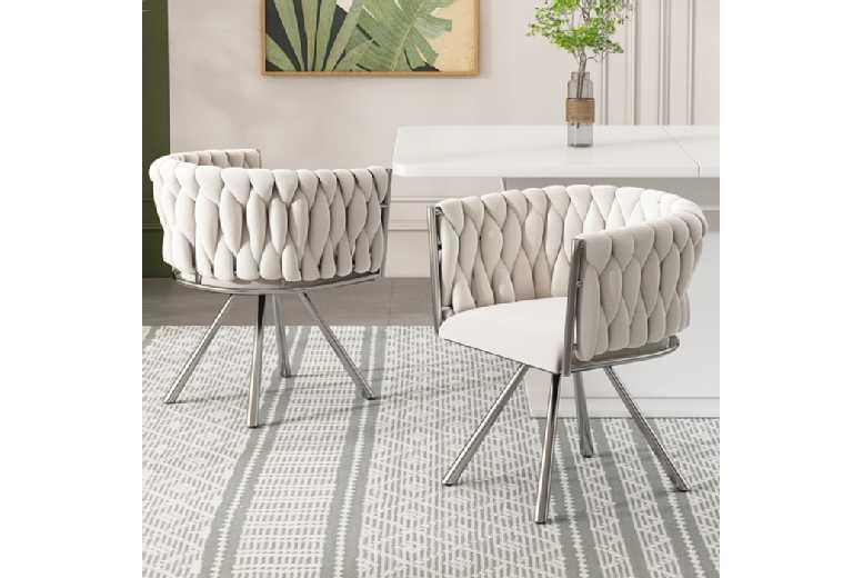Set Of 2 Modern Velvet Swivel Garden Dining Chairs With Armrests - Silver Metal Frame, Ergonomic Outdoor Seating