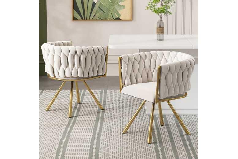 Modern Velvet Outdoor Dining Chairs Set Of 2 - Swivel, Gold Metal Frame, Armrests