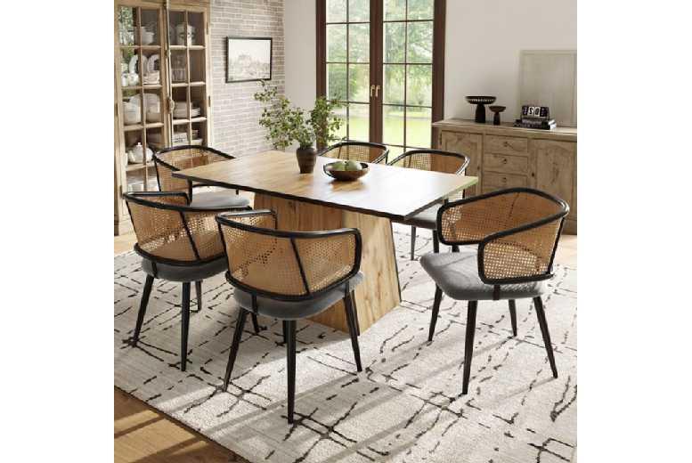 Modern 6-Seater Outdoor Rattan & Velvet Dining Chair Set - Breathable, Durable, Stylish