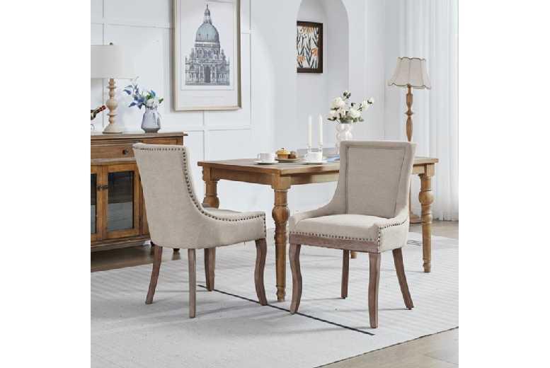 Set Of 2 Modern Outdoor Dining Chairs - Upholstered, Solid Wood, Weather-Resistant