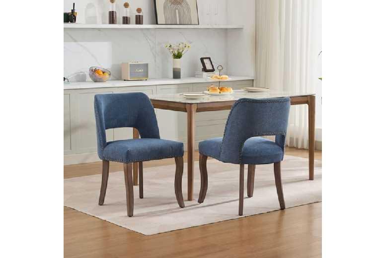 Set Of 2 Blue Chenille Outdoor Dining Chairs - Modern Weather-Resistant Seating