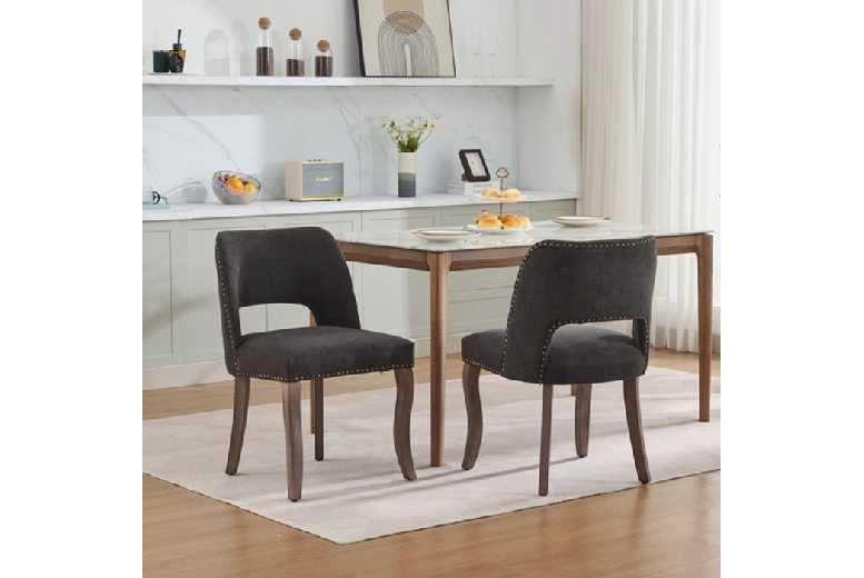 Set Of 2 Modern Velvet Outdoor Dining Chairs - Sturdy Wood Legs, Cut-Out Backrest