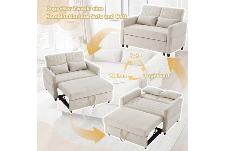 Fabric 2-Seater Sofa Bed - Adjustable Reclining, Modern Scandi Style