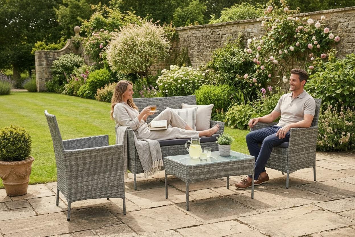 4-Seater Weatherproof Rattan Garden Dining Set - Modern Style